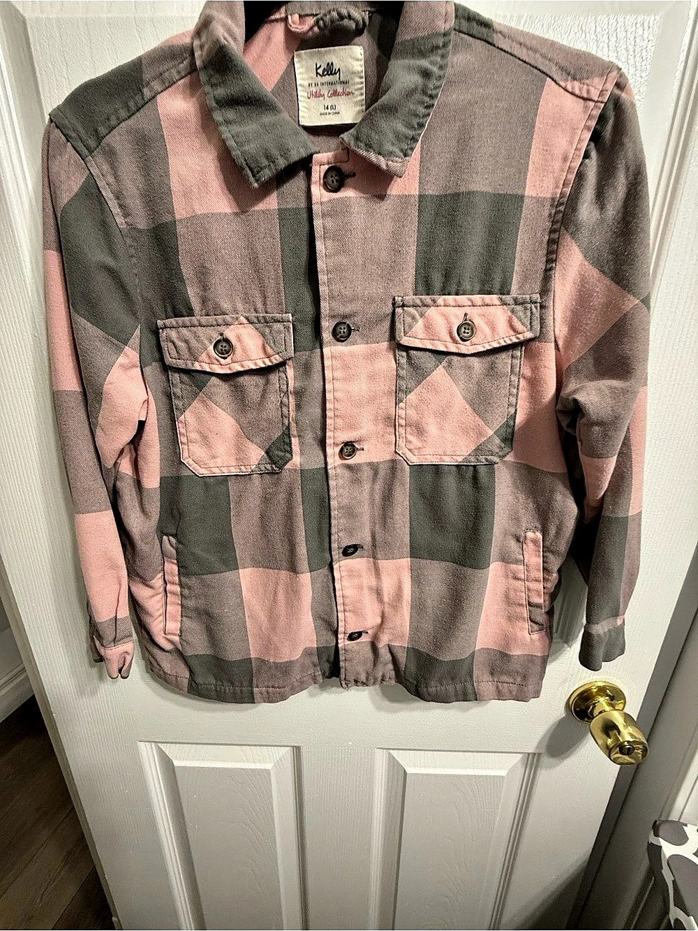 Kelly by RG International Utility Collection Plaid Utility Jacket in Pink & Gray